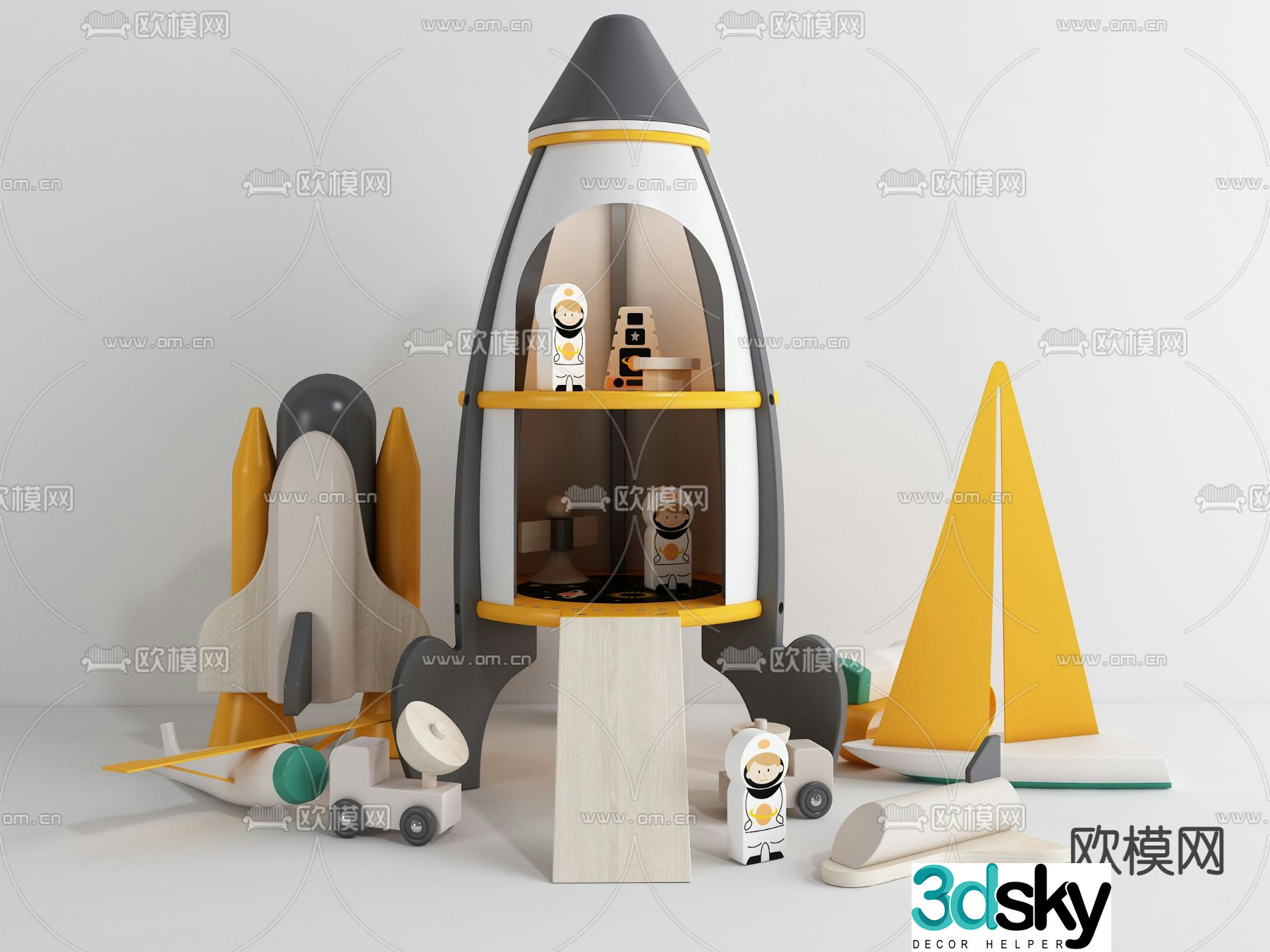Modern children’s room rocket toy ornaments combination 3D model