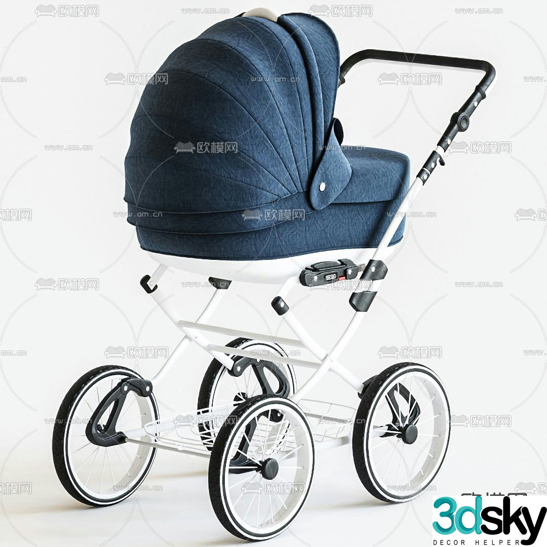 Modern blue stroller 3d model