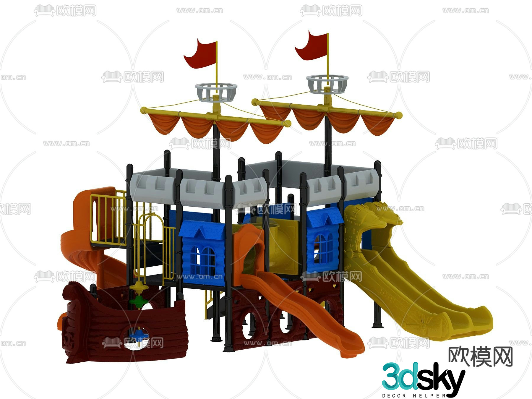 Modern children's play equipment outdoor slide 3d model