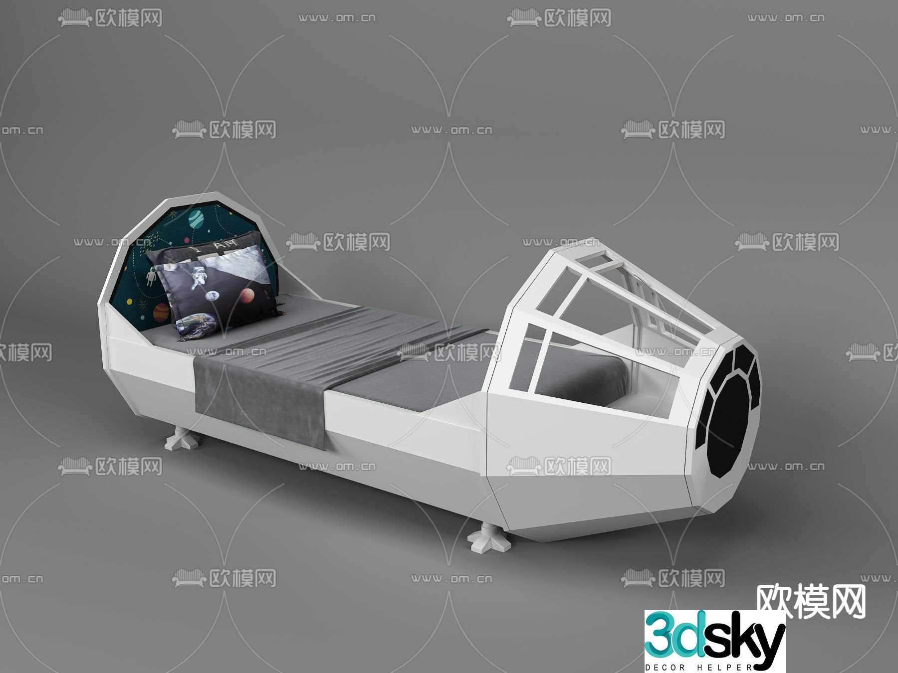 Modern children’s space bed 3d model