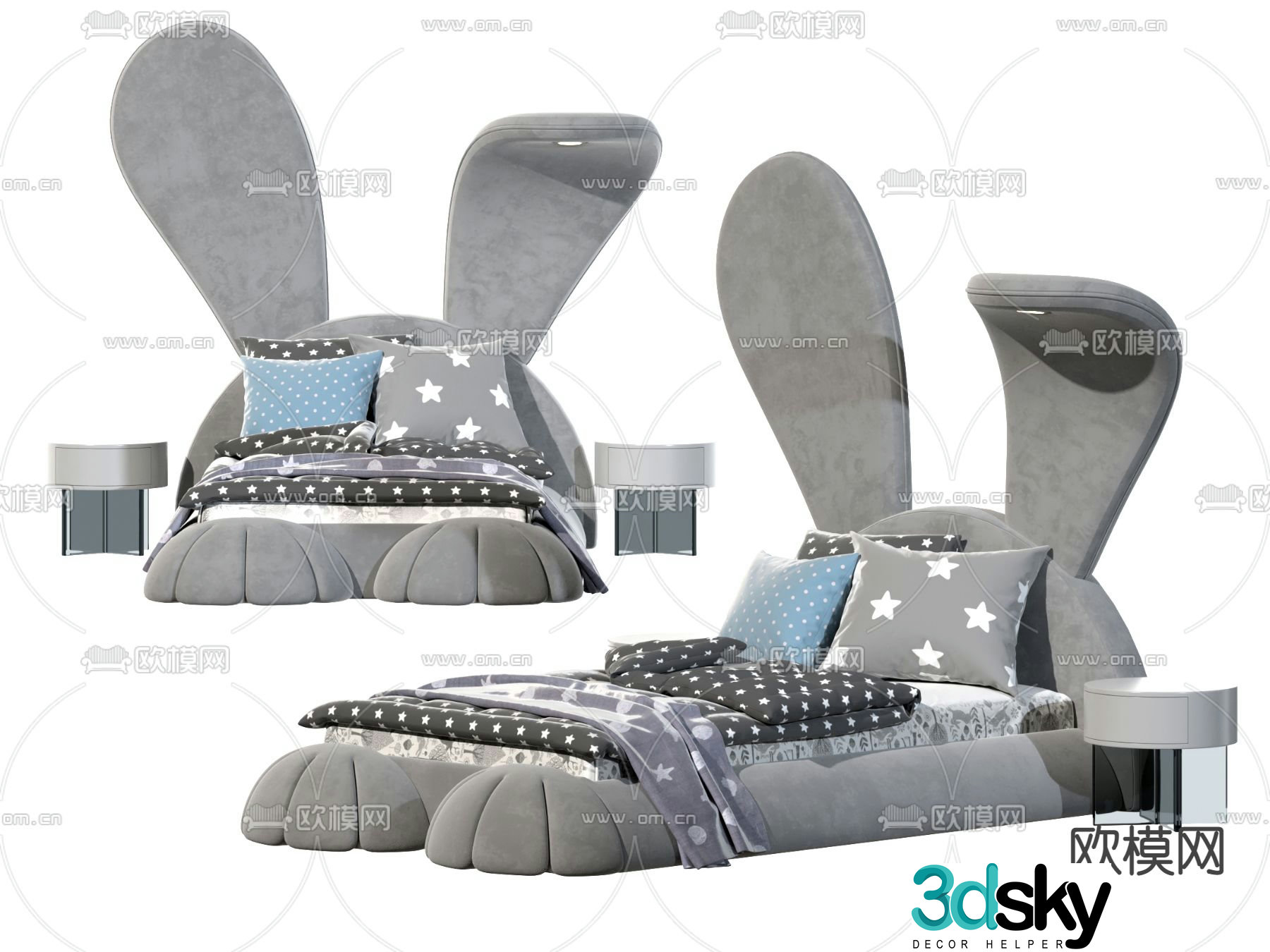 Modern cartoon rabbit children’s bed 3d model