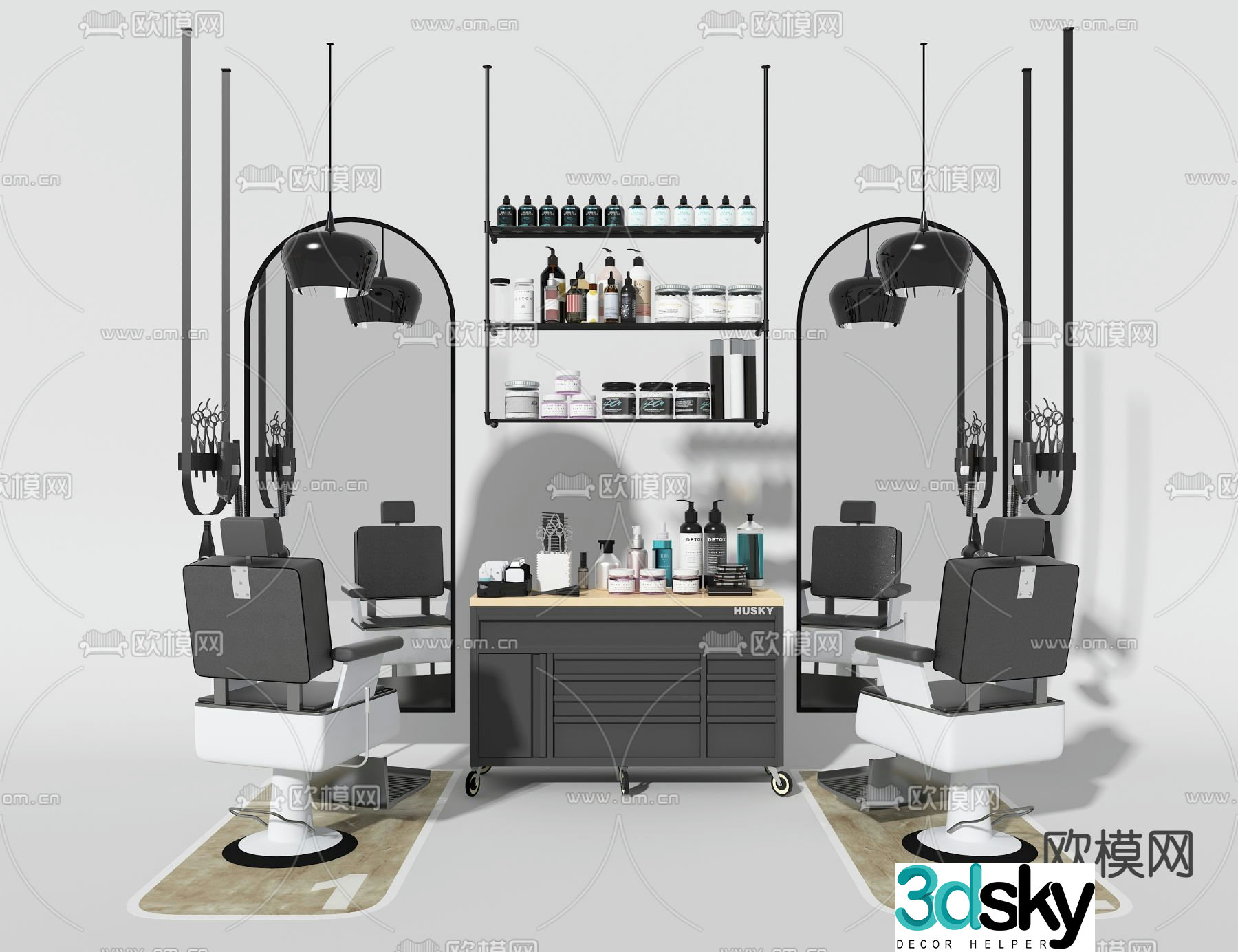 Modern barber chair barber table 3d model
