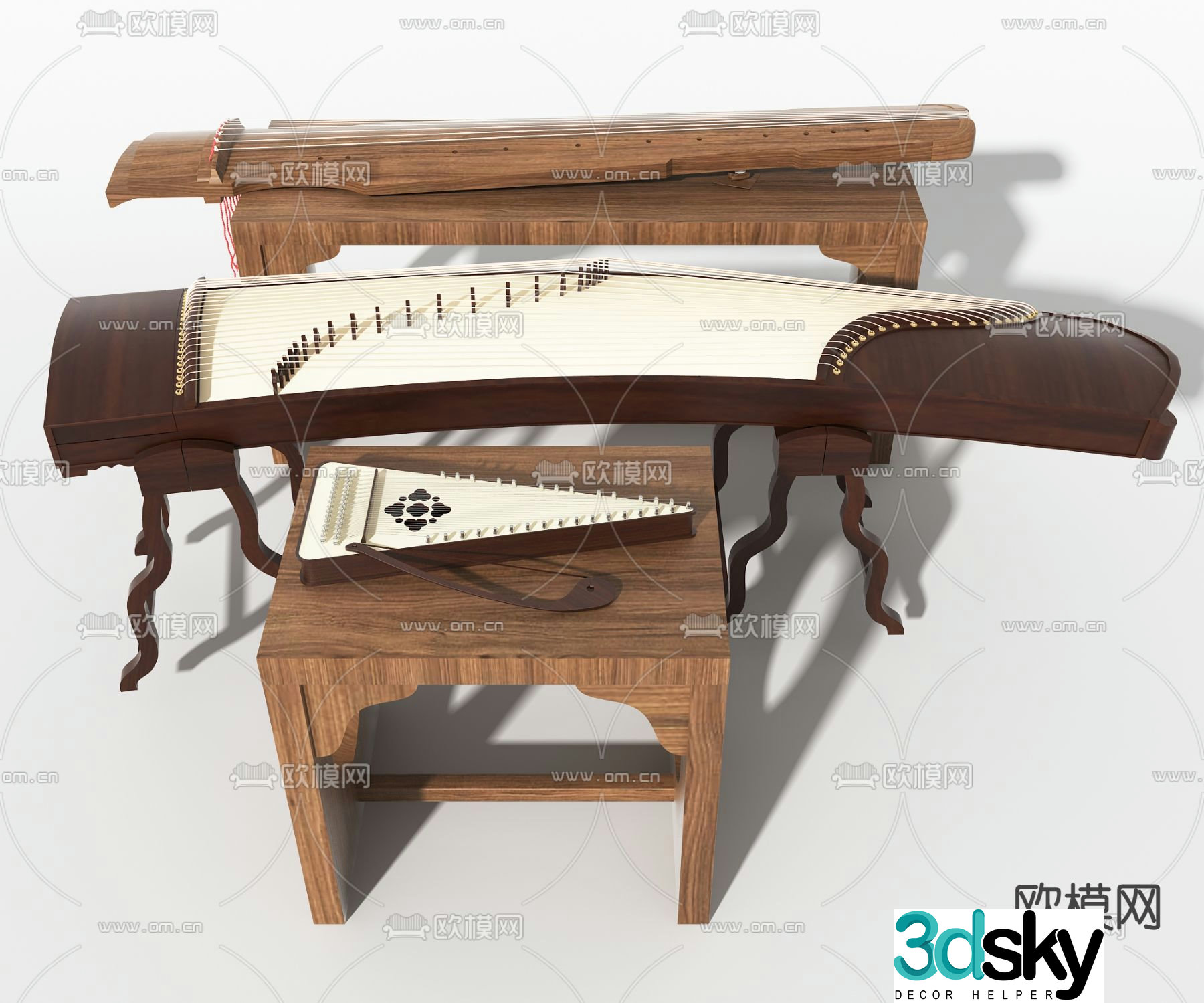 Chinese guzheng 3d model