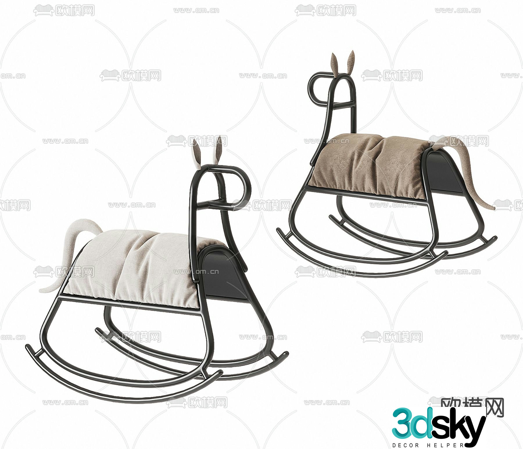 Modern iron wooden horse rocking chair 3d model