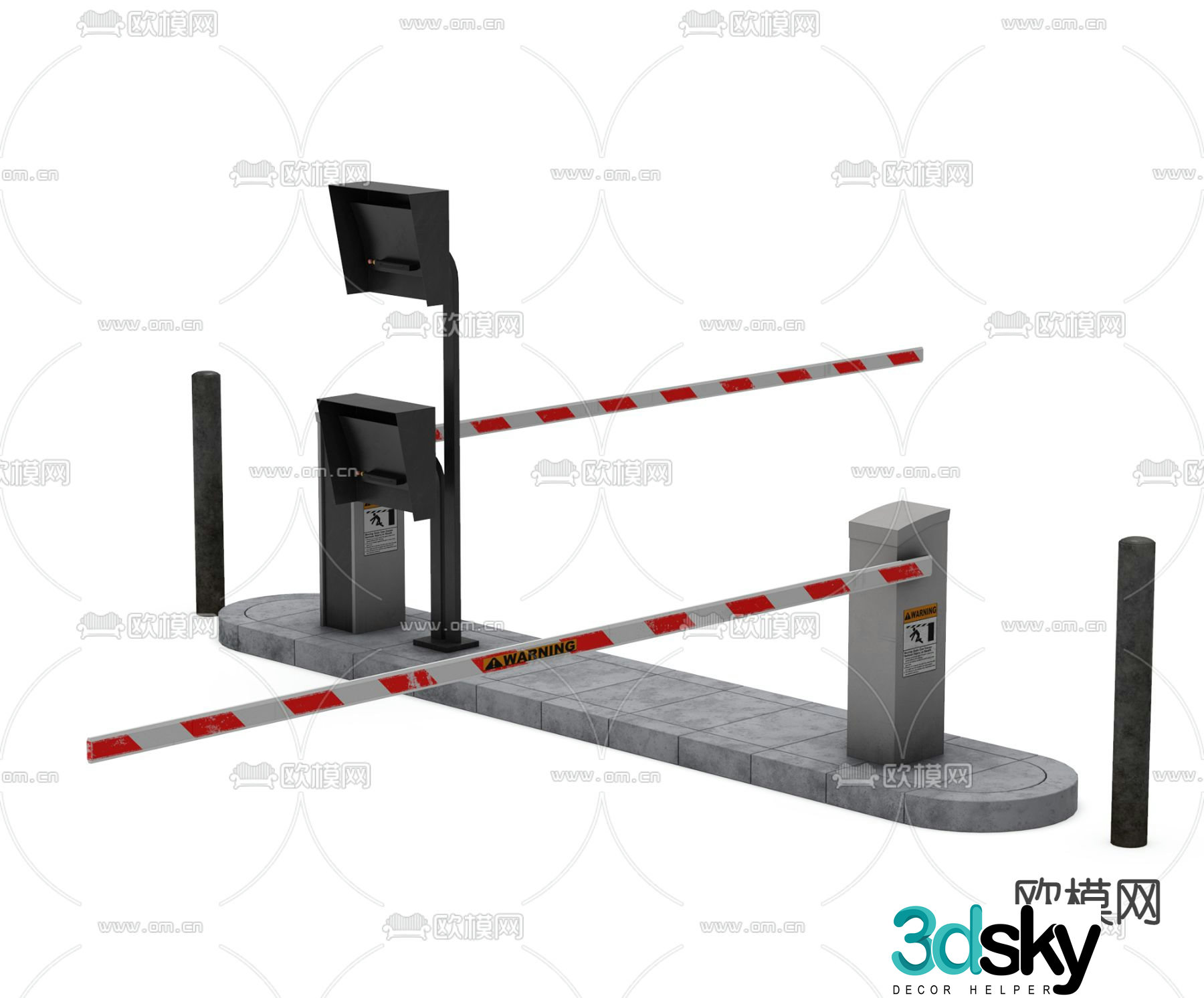 Modern community automatic car access railing 3D model