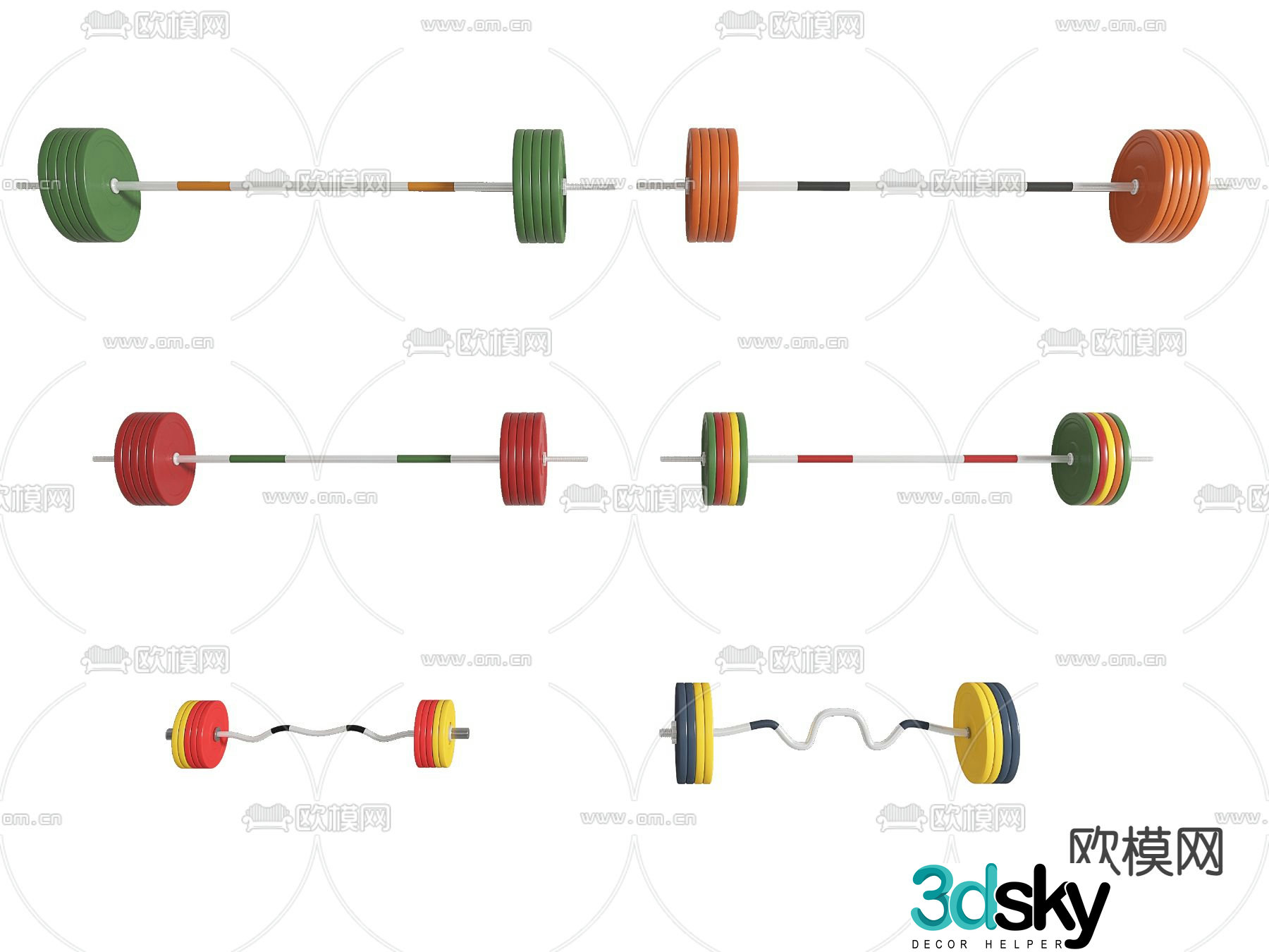 Modern fitness equipment barbell 3d model