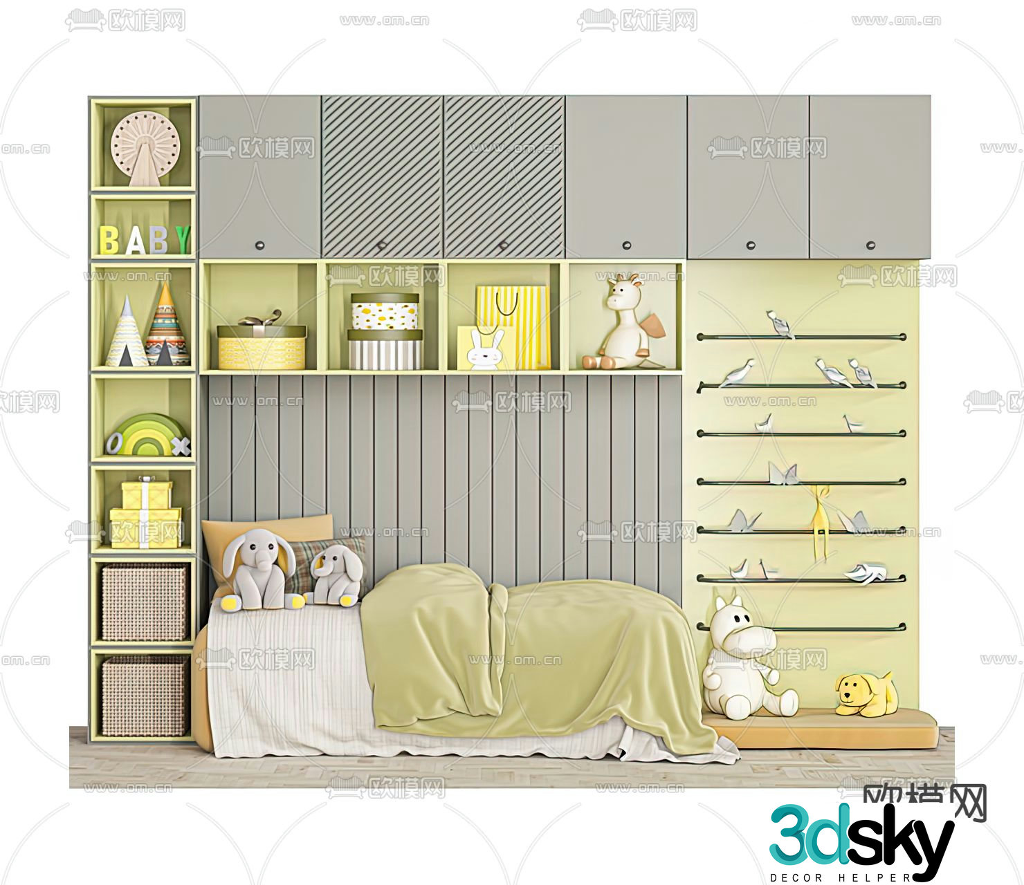 Modern all-in-one children’s bed 3d model