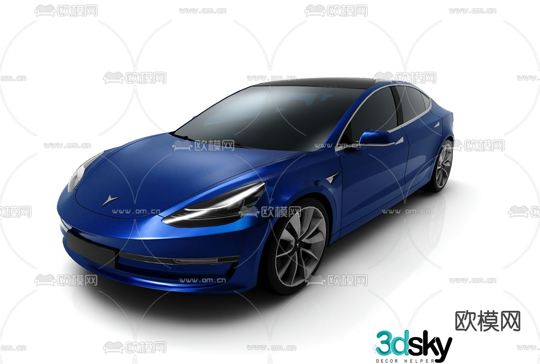 Tesla blue car 3d model