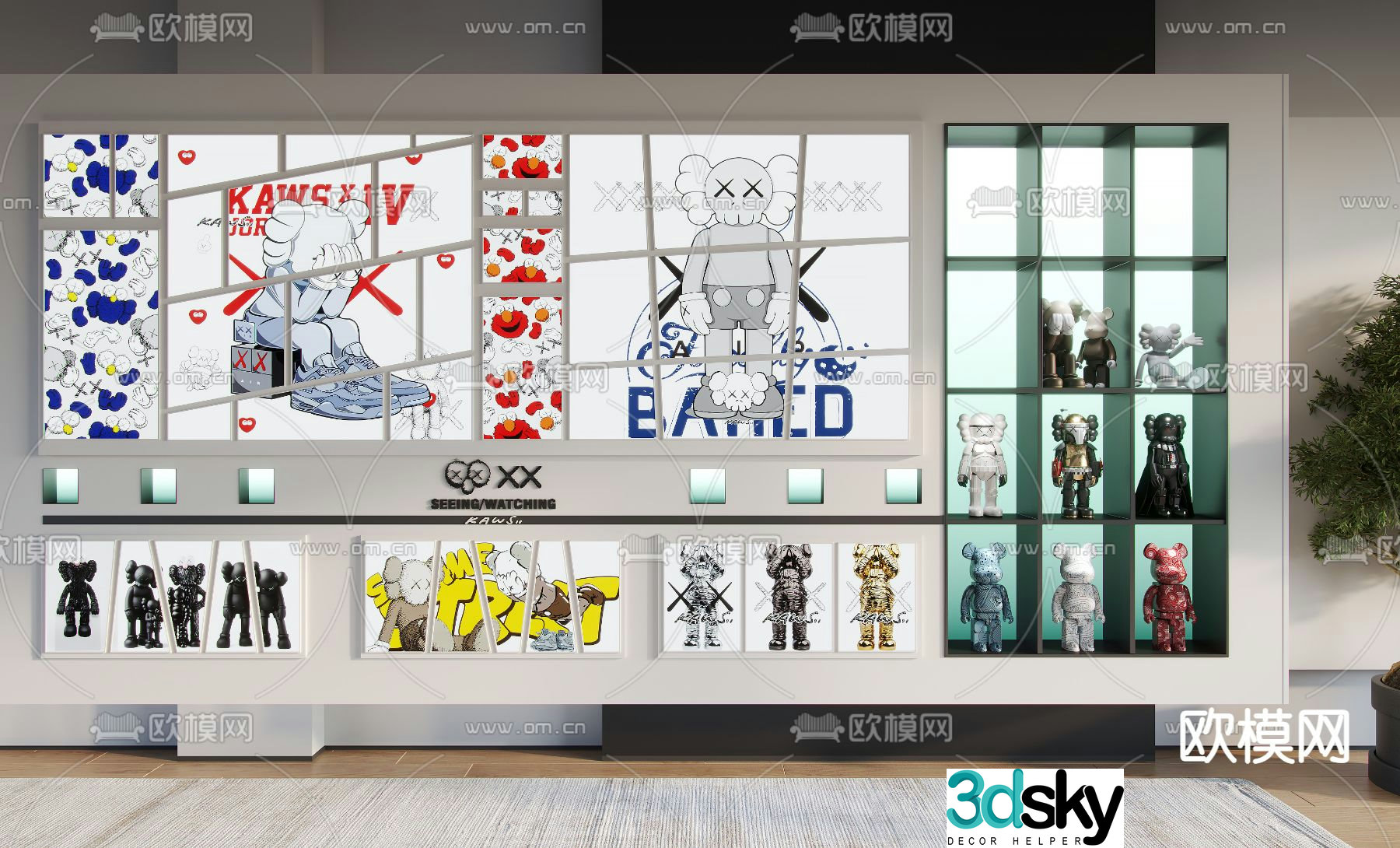 Modern kaws trendy toy cabinet 3D model