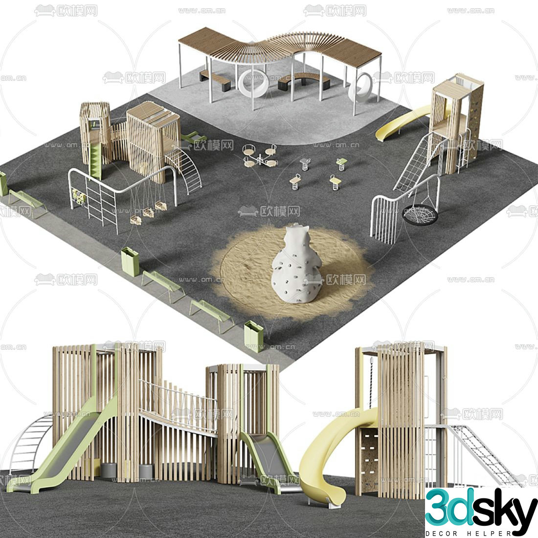 Modern children's slide horizontal bar entertainment facility 3D model