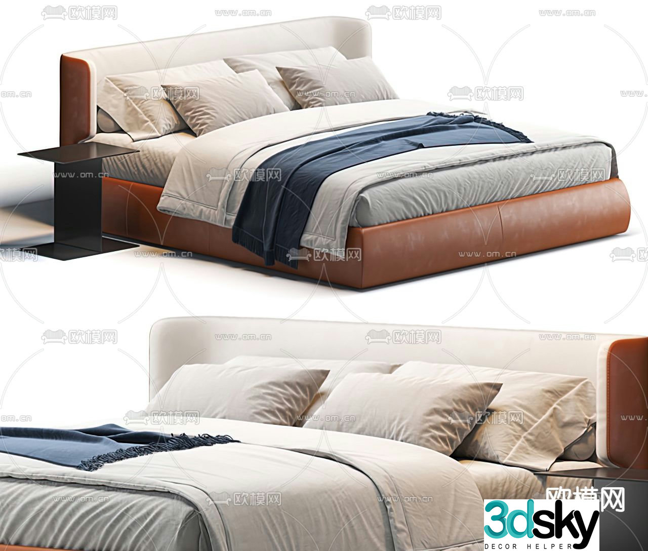Molteni&C modern orange leather double bed 3d model
