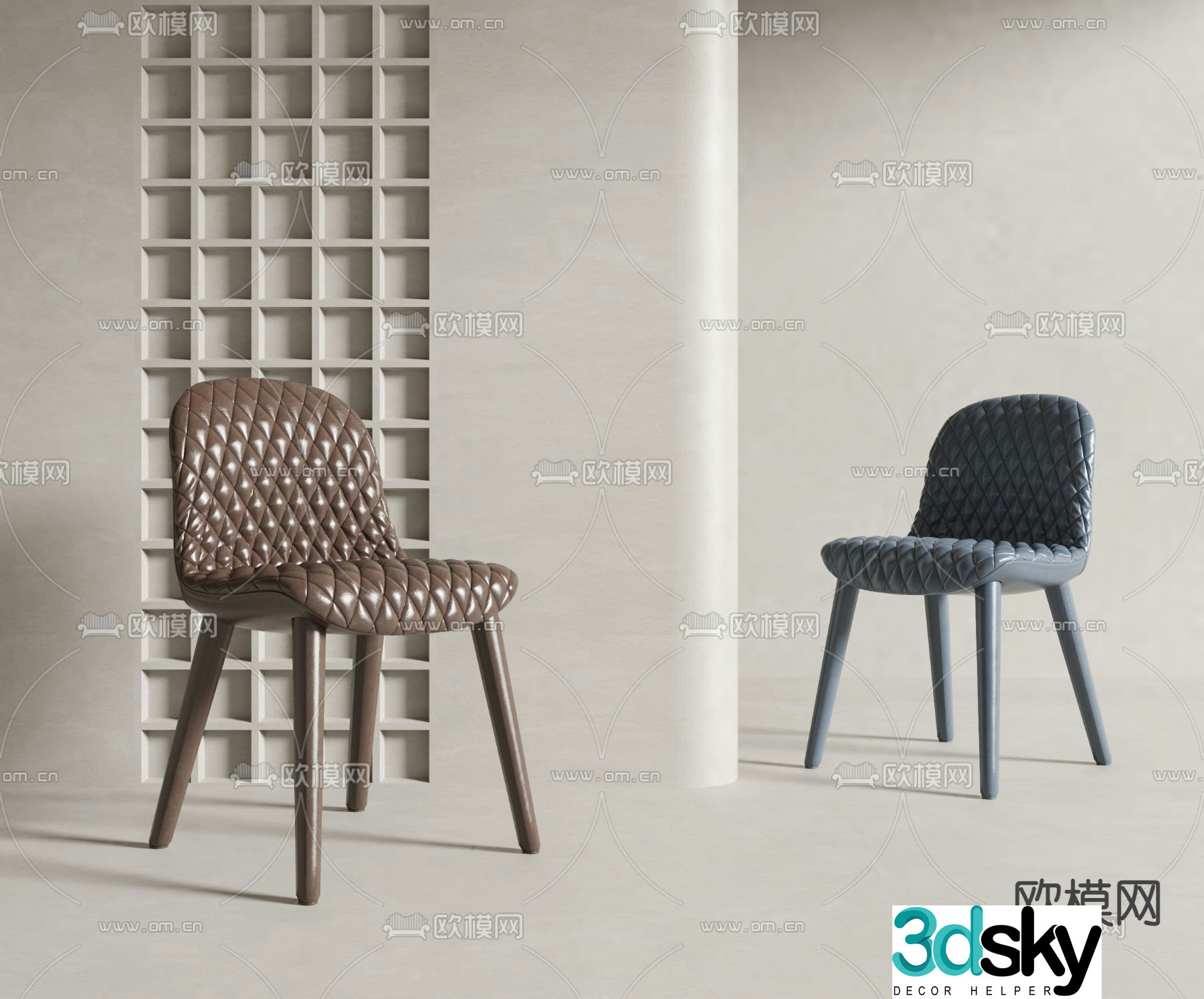 Cassina brown leather side chair 3d model