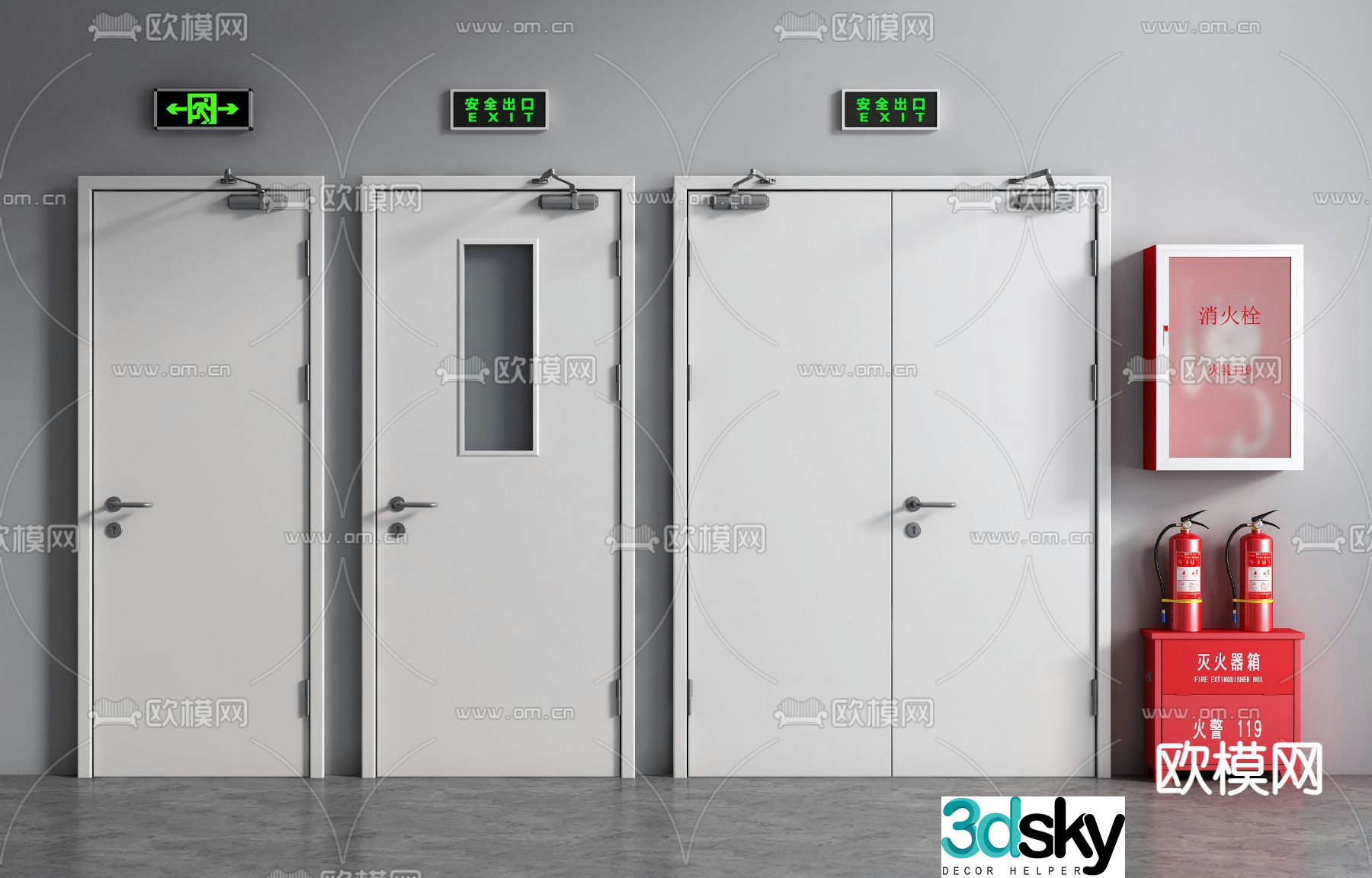 Modern fire hydrant fire door safety door 3d model