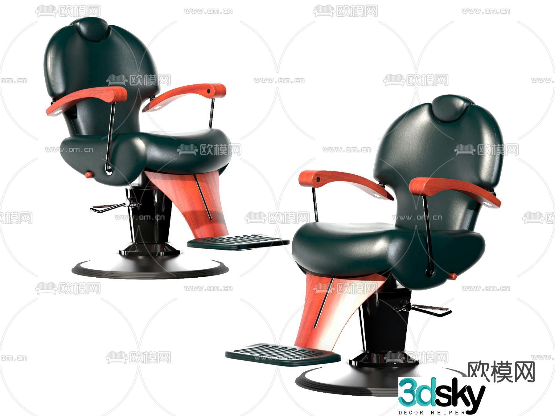 Modern red armbar barber chair 3d model