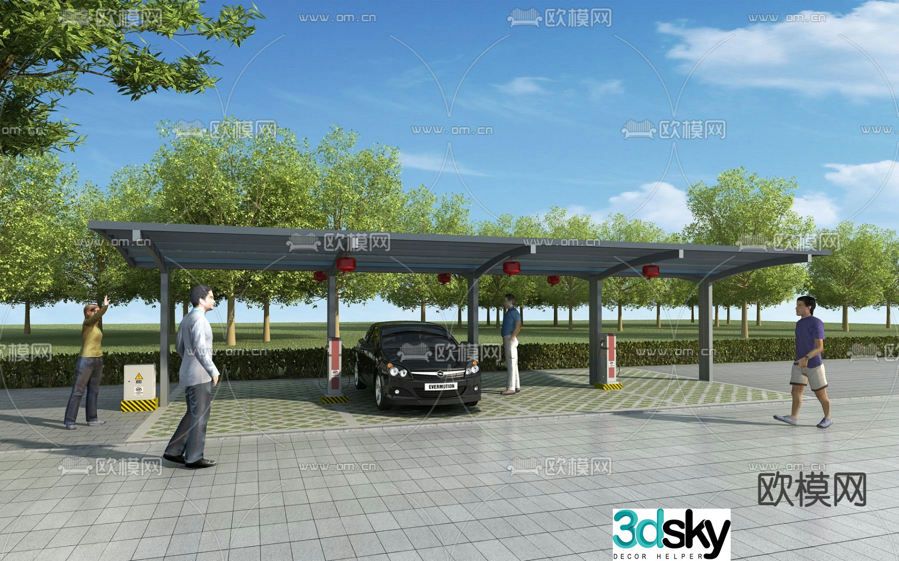 Modern car charging station 3d model