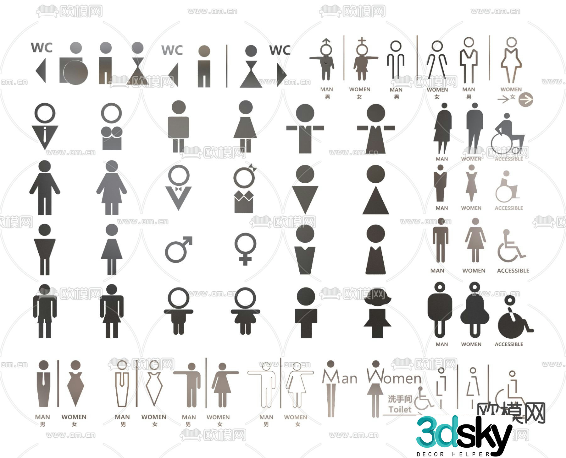 Modern bathroom signage guide 3d model