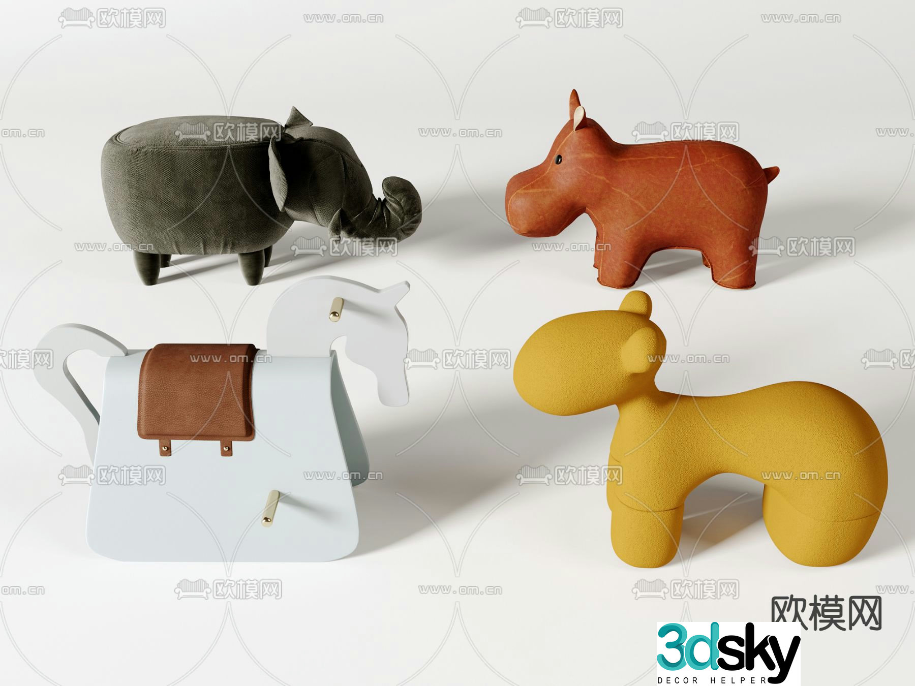 Modern children’s animal shaped stool 3d model