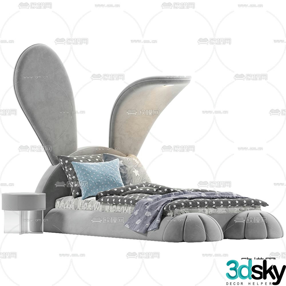 Modern bunny ears shaped children’s bed 3d model