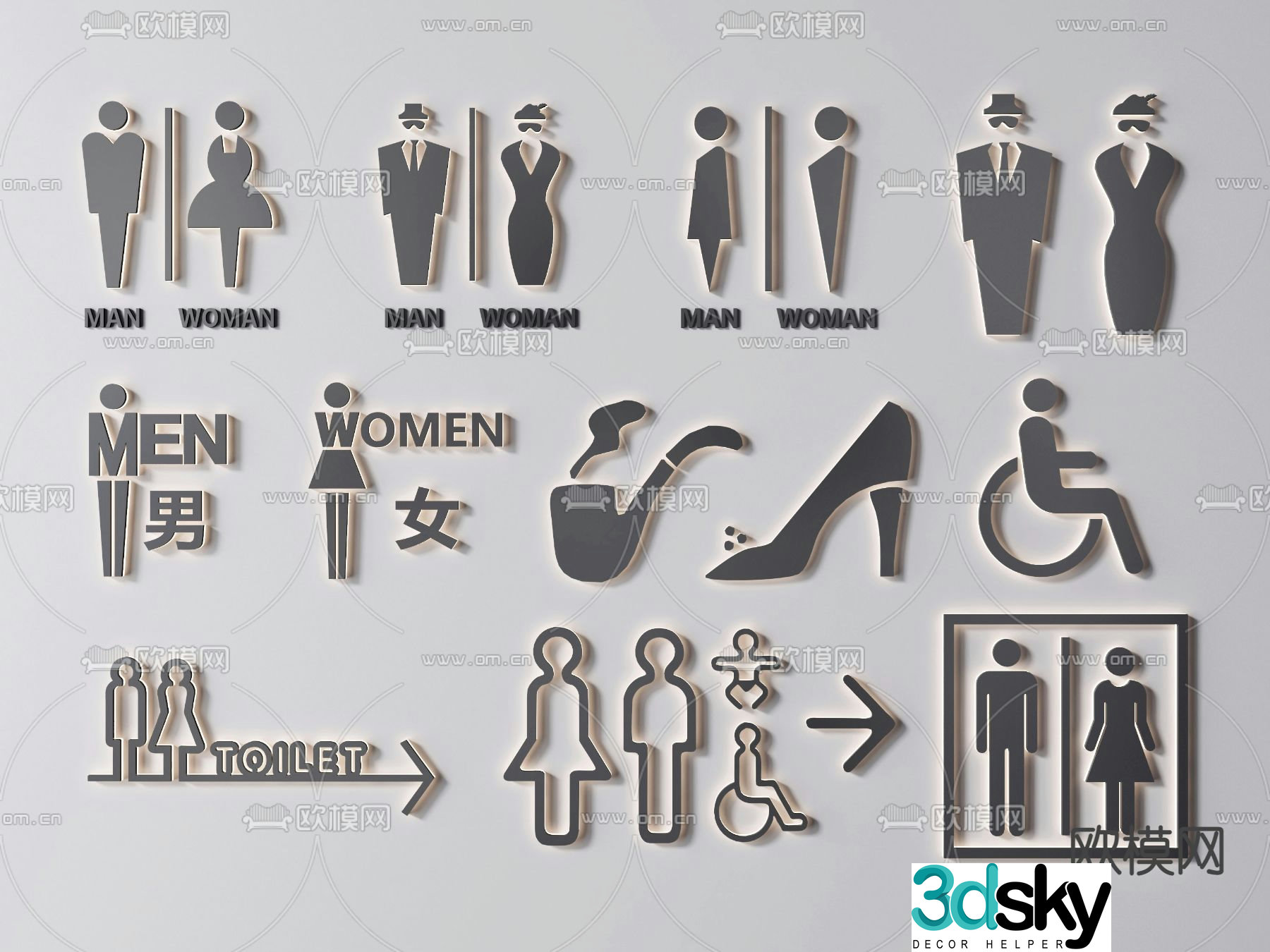 Modern bathroom signage 3d model