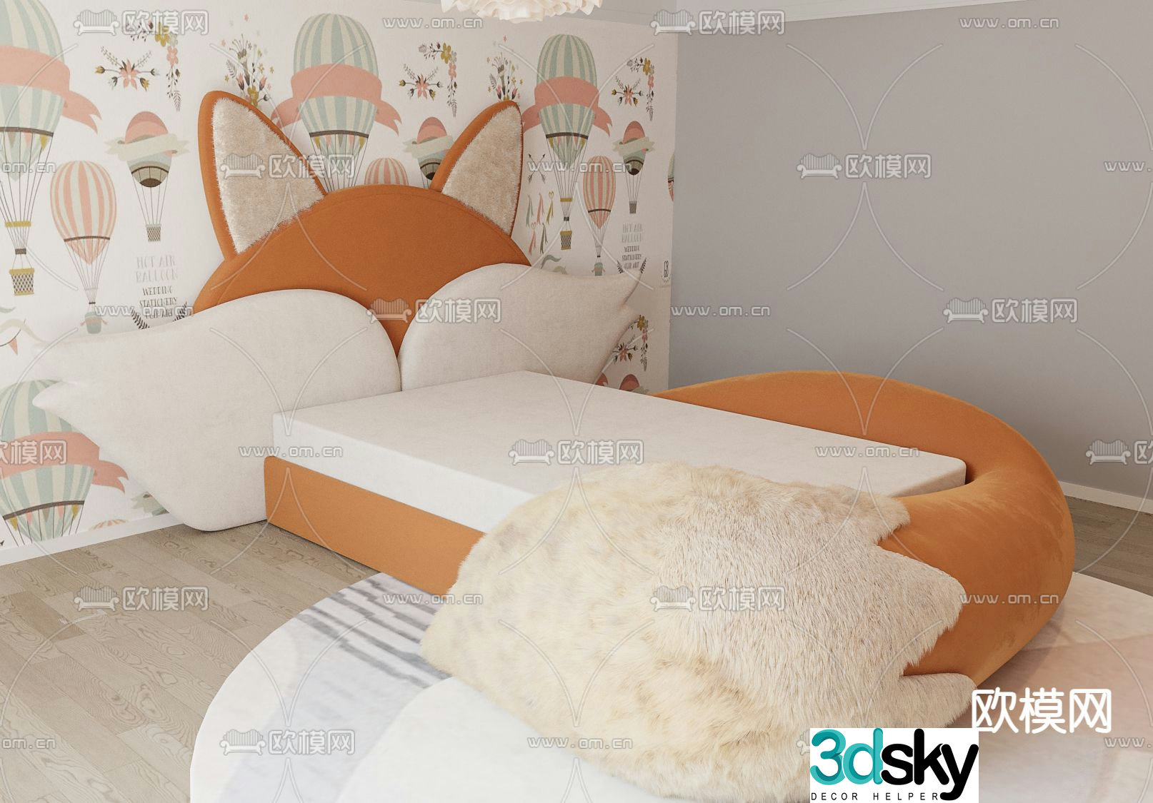 Modern fox children’s bed 3d model