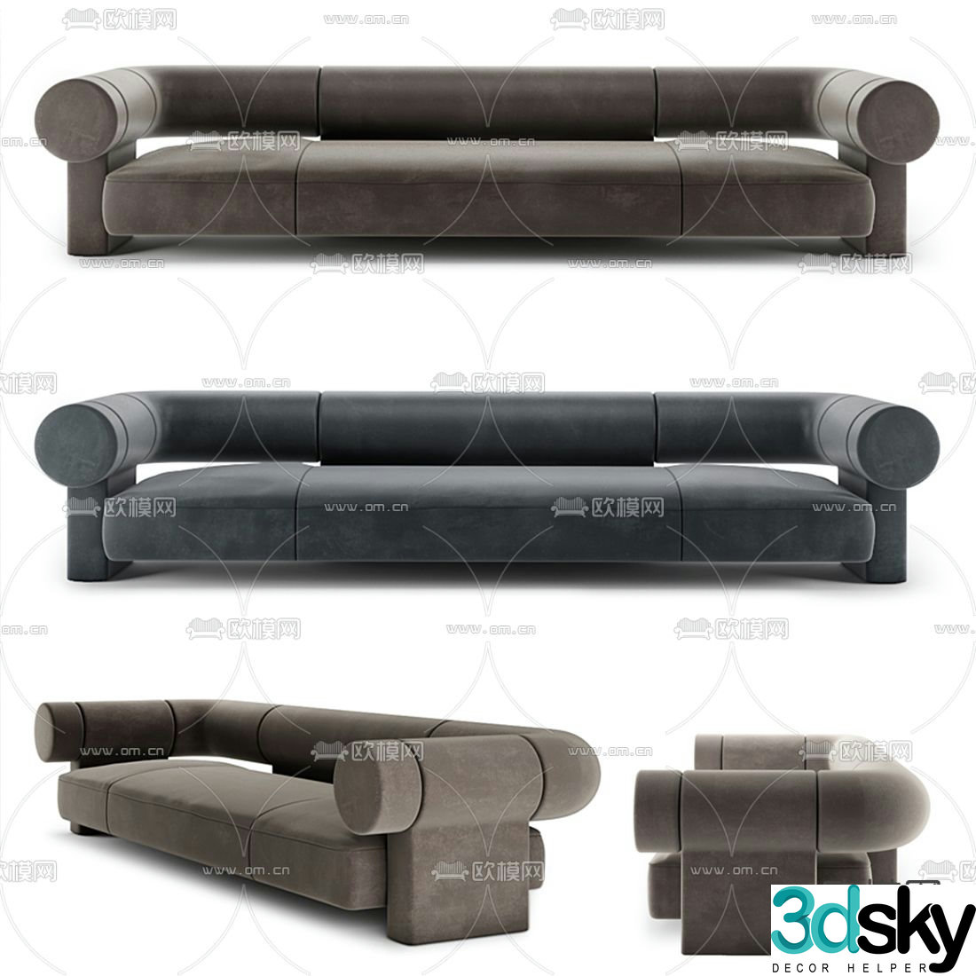 Modern Flexform blue multi-seat sofa 3d model
