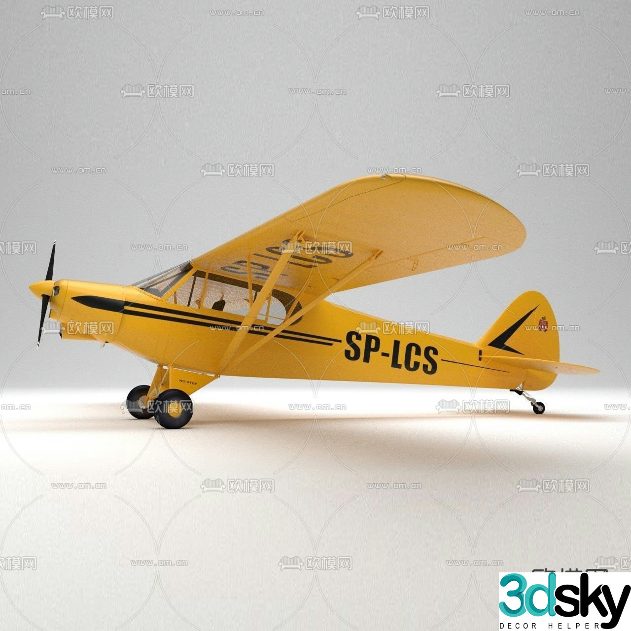 Modern Piper PA-18 Biplane Propeller Aircraft Free 3d Model
