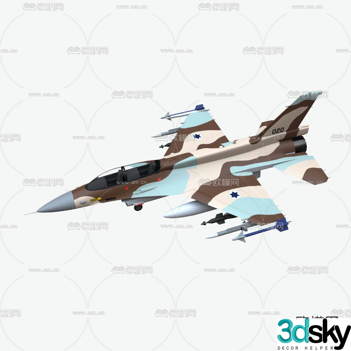 Modern F-16D fighter jet free 3d model