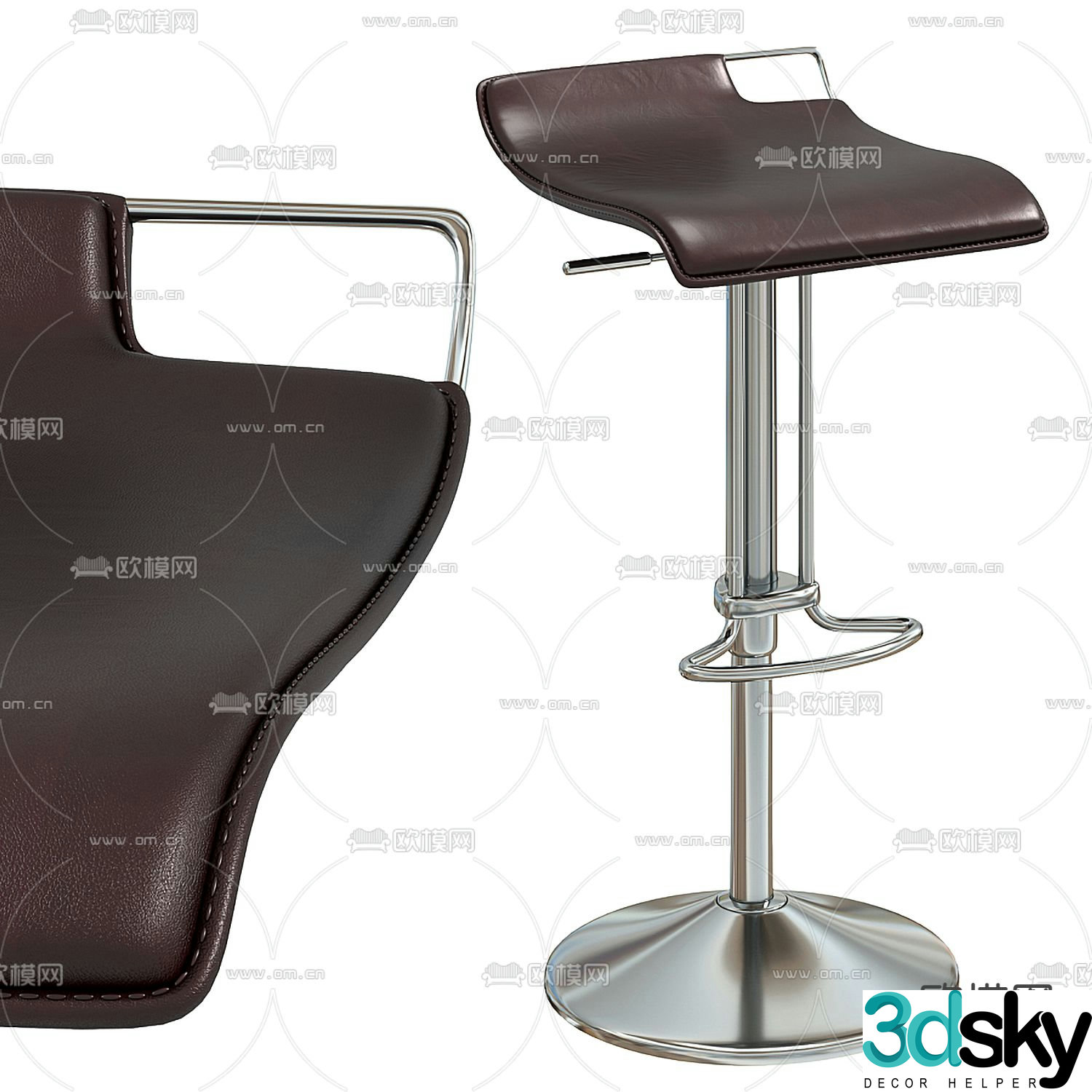Bonaldo modern dark brown leather bar chair 3d model
