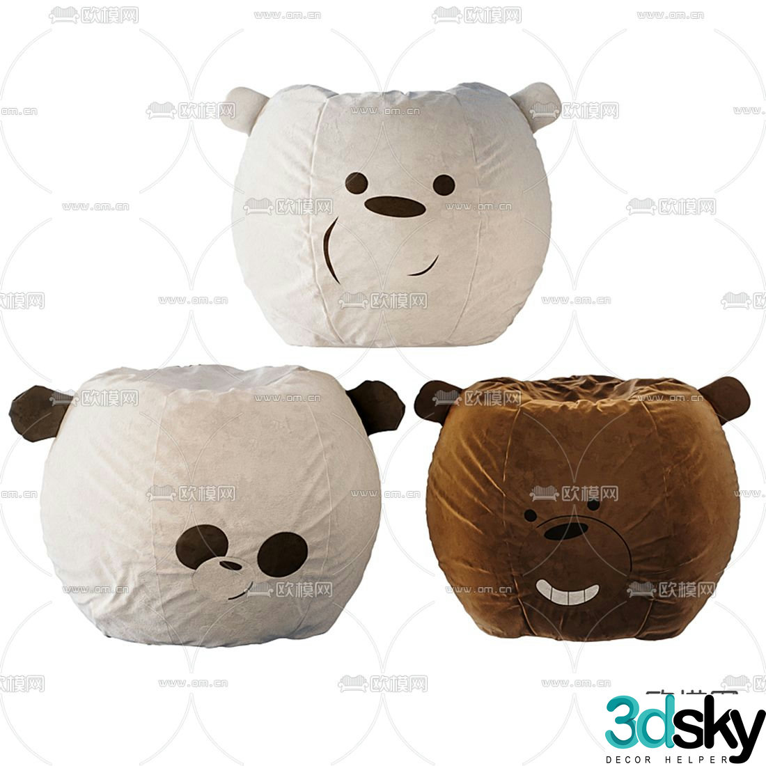 Modern cartoon bear children’s sofa stool 3d model