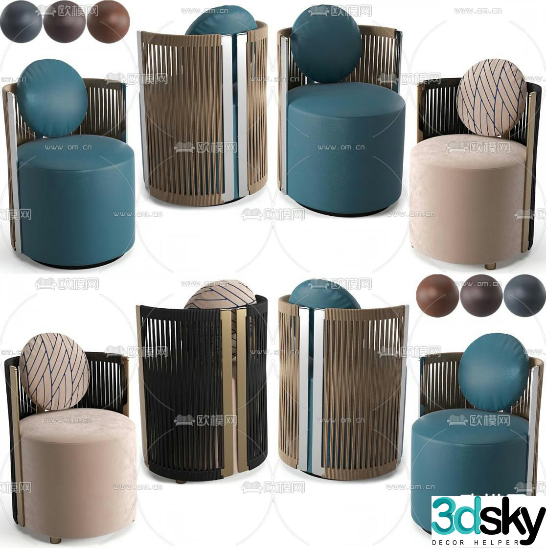 Fendi modern light luxury leather single sofa 3D model