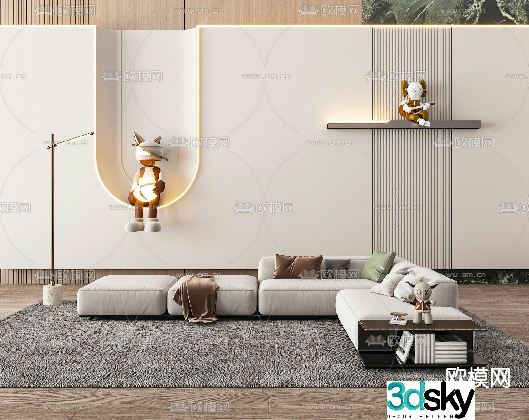 baxter modern white fabric corner sectional sofa 3d model
