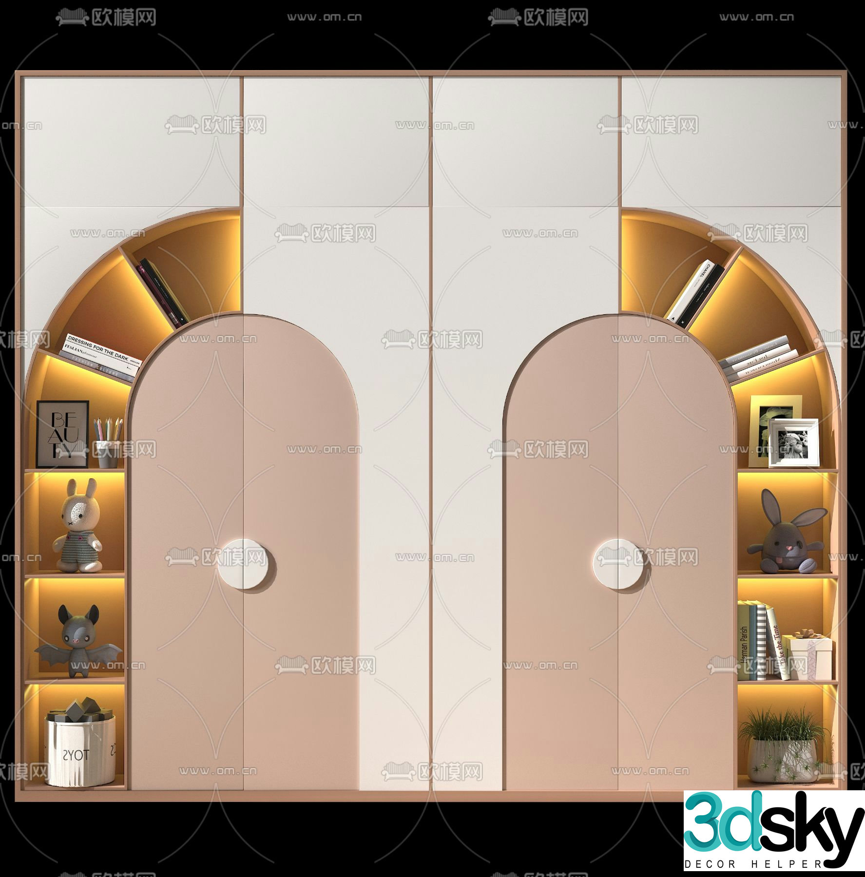 Modern flesh pink children’s bookcase 3D model