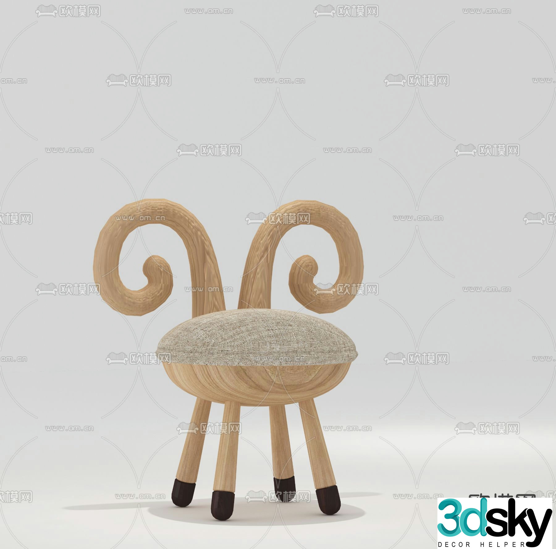 Nordic log children’s horn chair 3d model