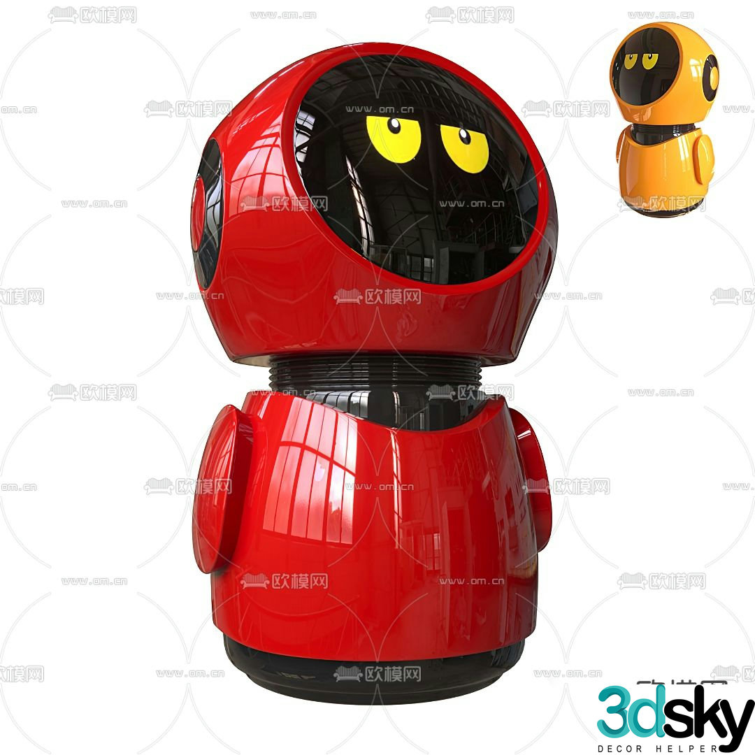 Modern red smart cartoon robot 3d model