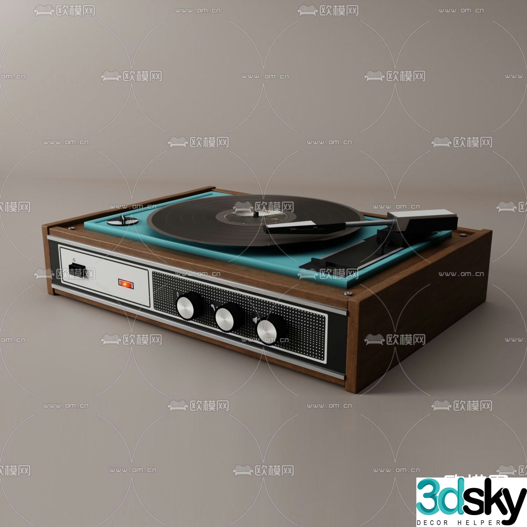 Modern retro solid wood record player free 3d model