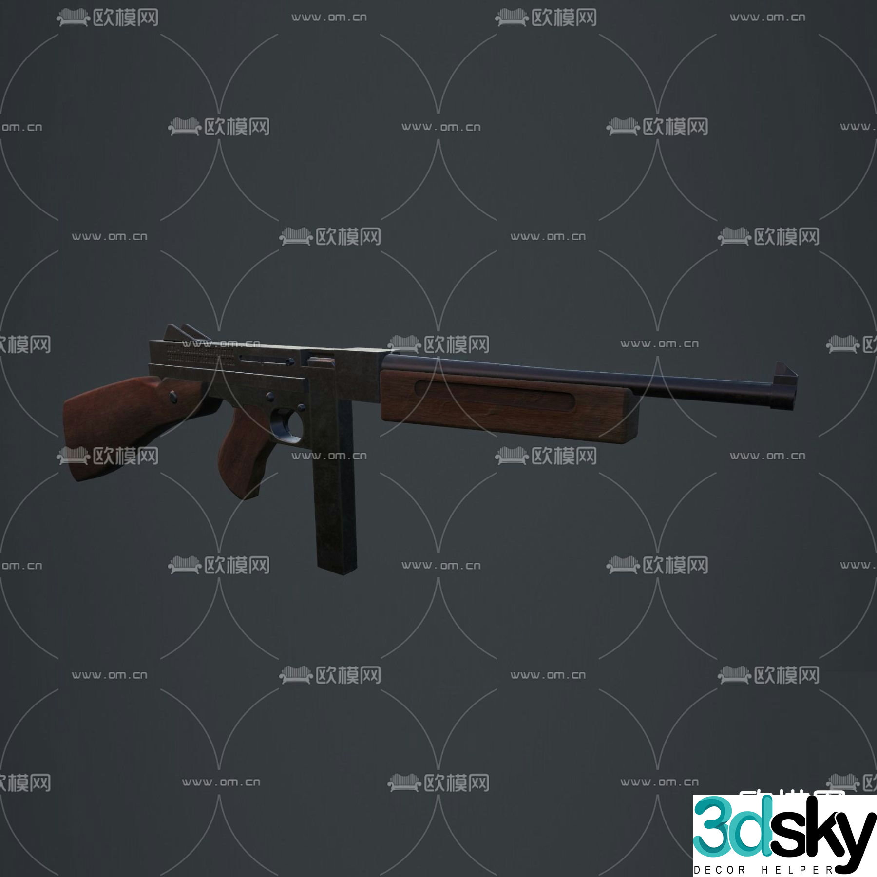 Modern Thompson submachine gun free 3d model
