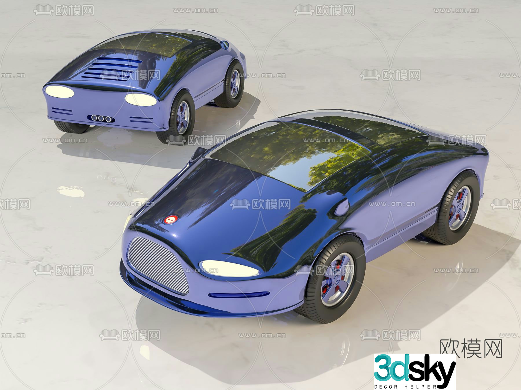 modern klein blue sports car 3d model