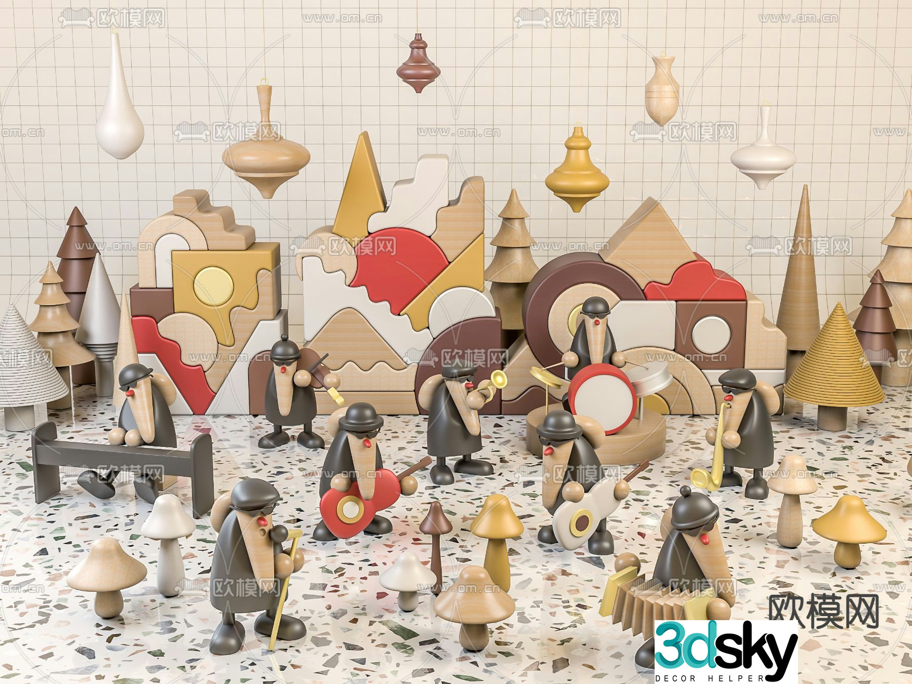 Modern cartoon children’s wooden christmas toy 3d model