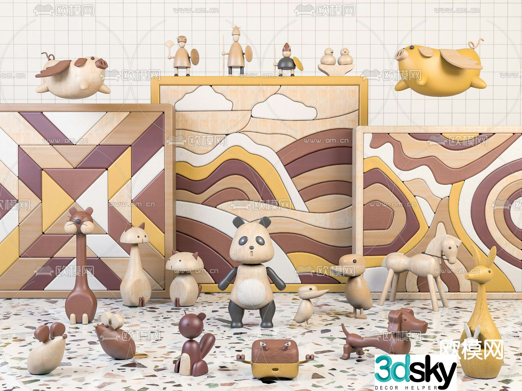Modern cartoon children’s wooden animal toy 3d model