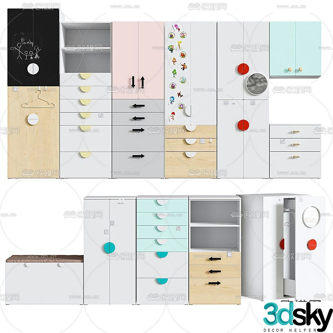 Modern solid wood children’s cabinet 3d model