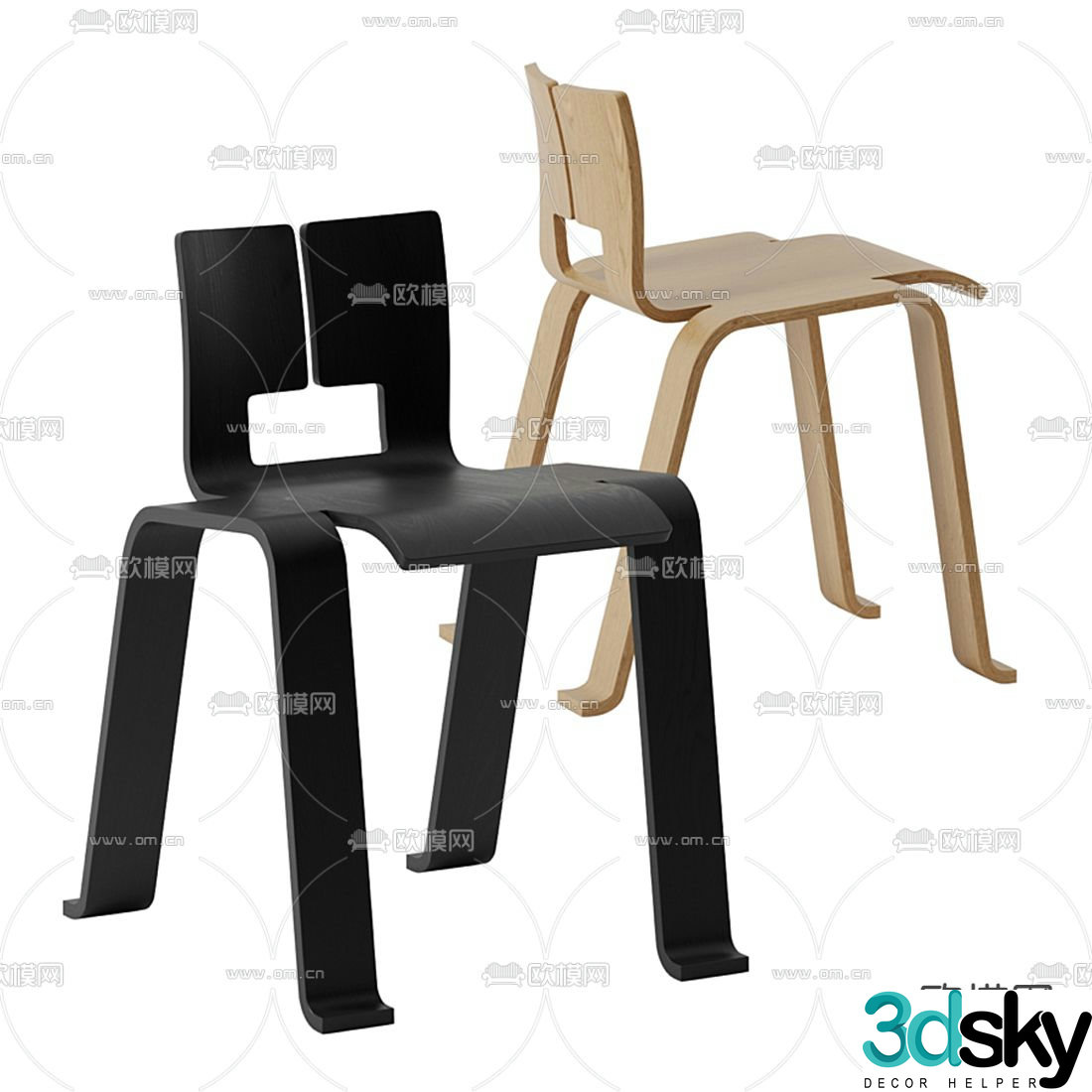 Cassina modern black wood side chair 3d model