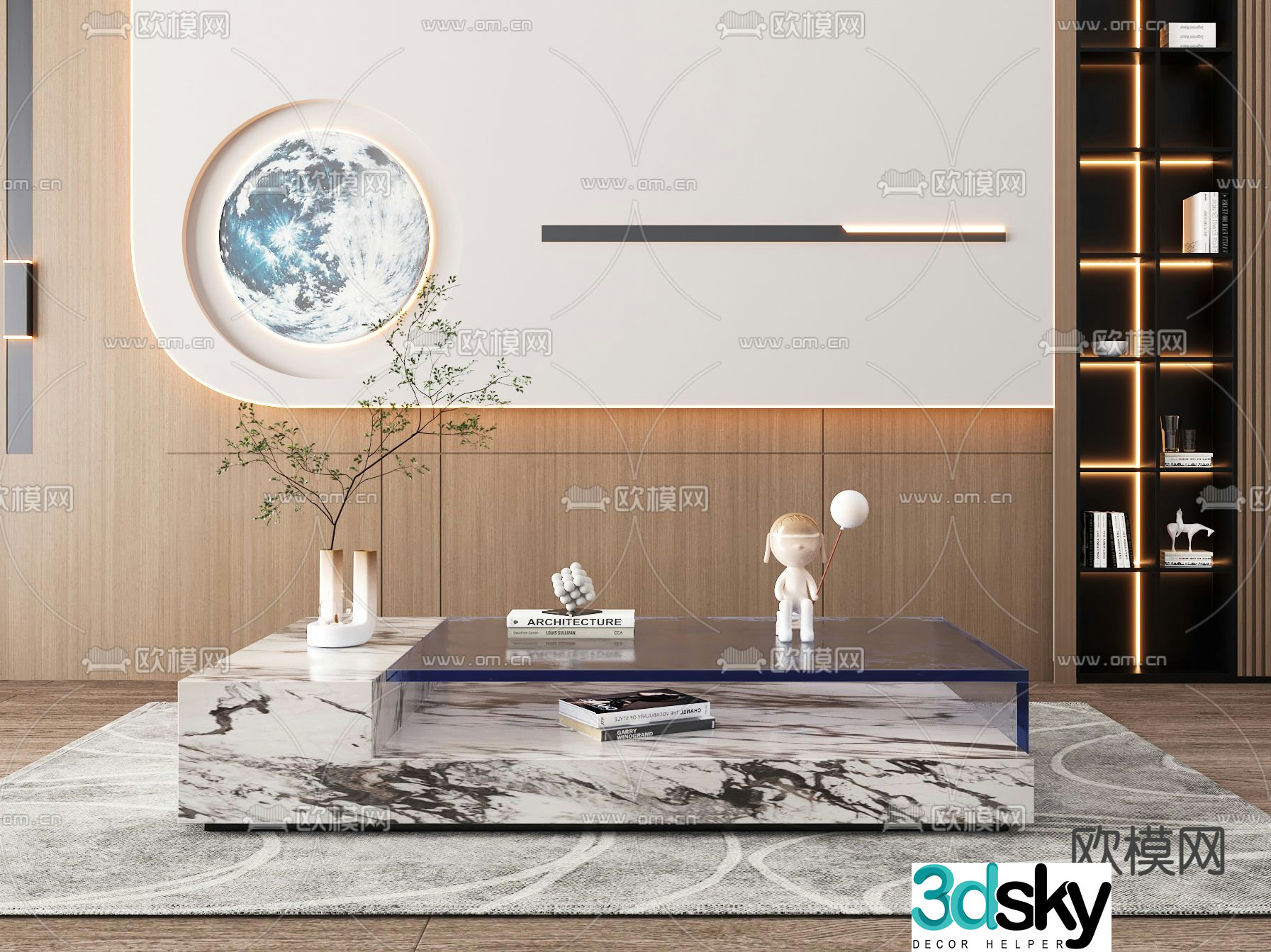 Minotti modern marble coffee table 3d model