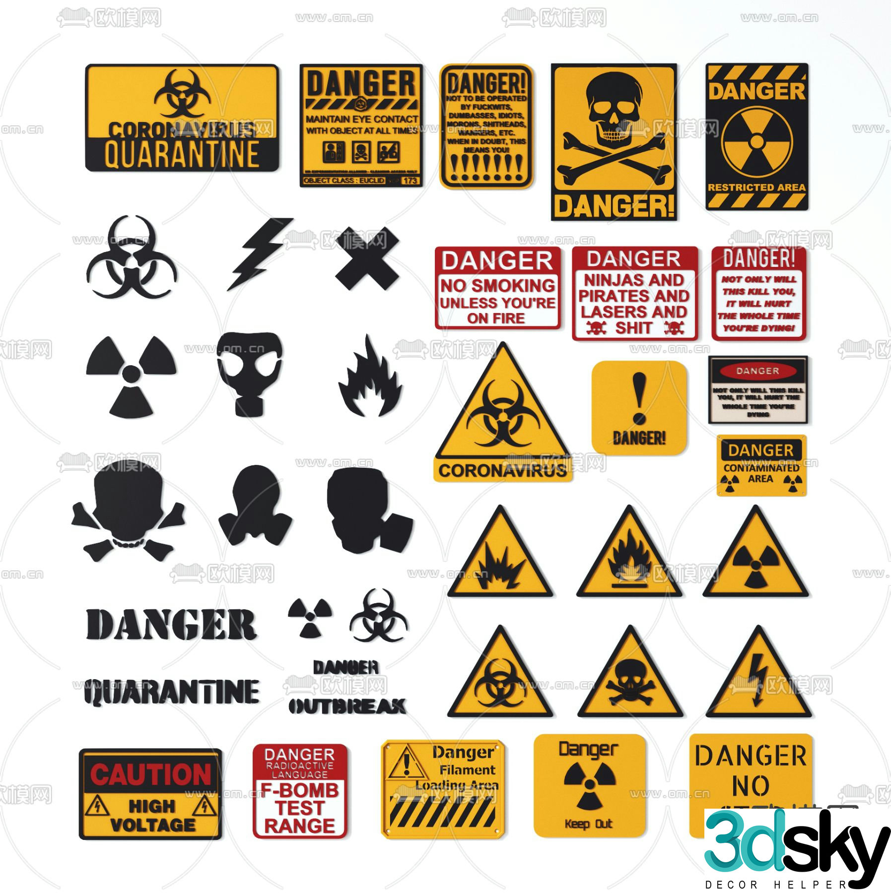 Modern hazard warning sign sign 3d model