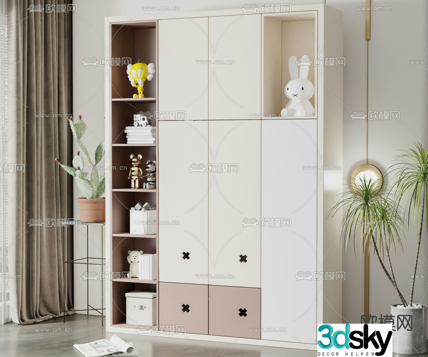 Modern paint multifunctional children’s wardrobe 3D model