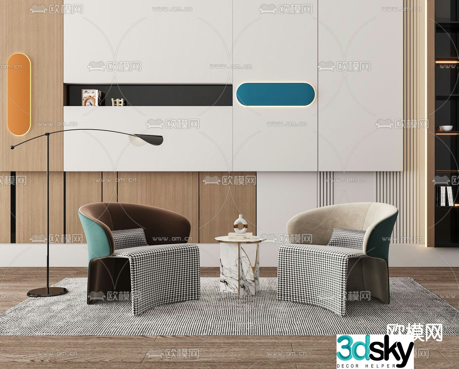 Minotti modern houndstooth fabric lounge chair 3d model