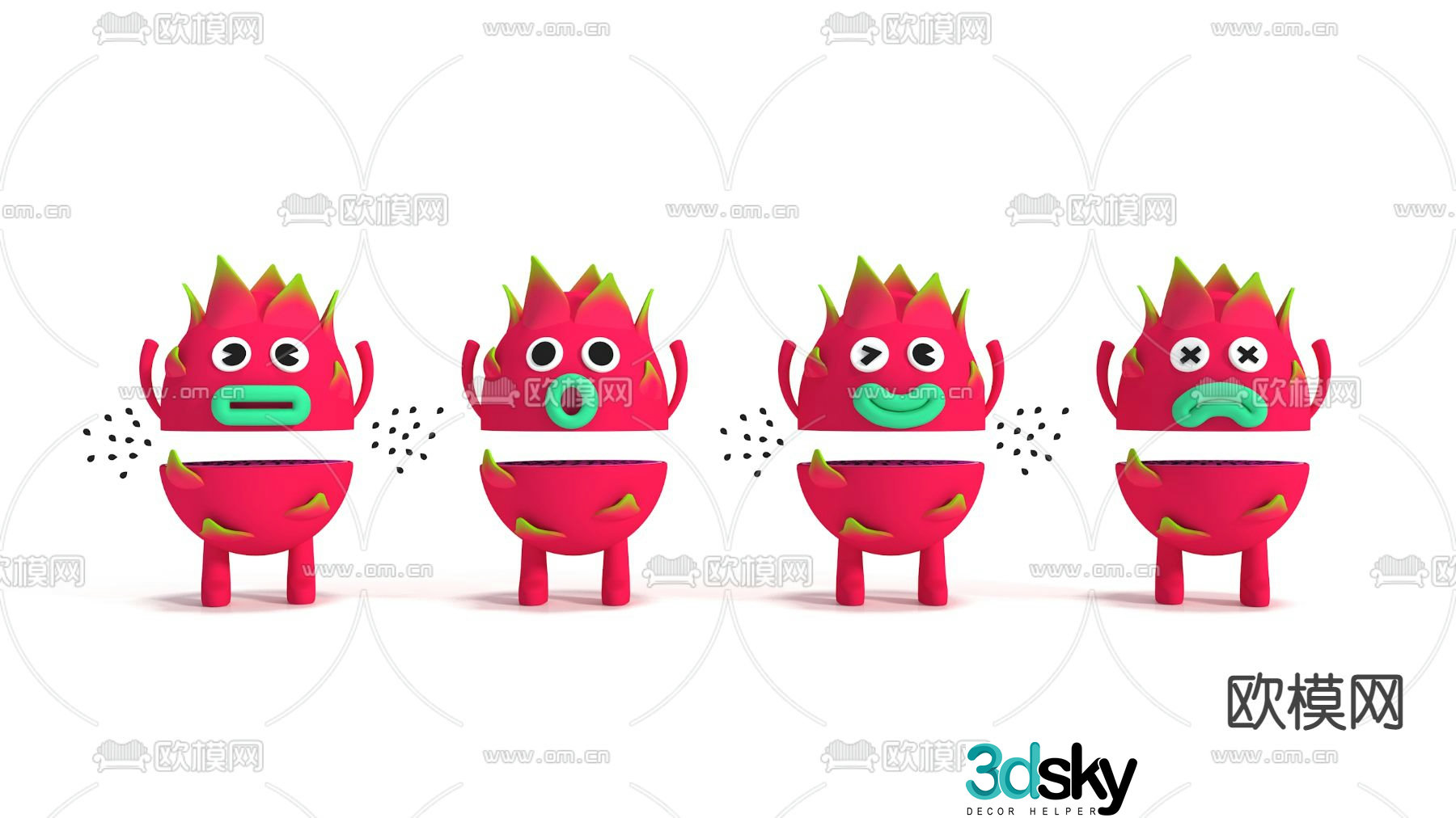 Modern cartoon toy dragon fruit 3d model