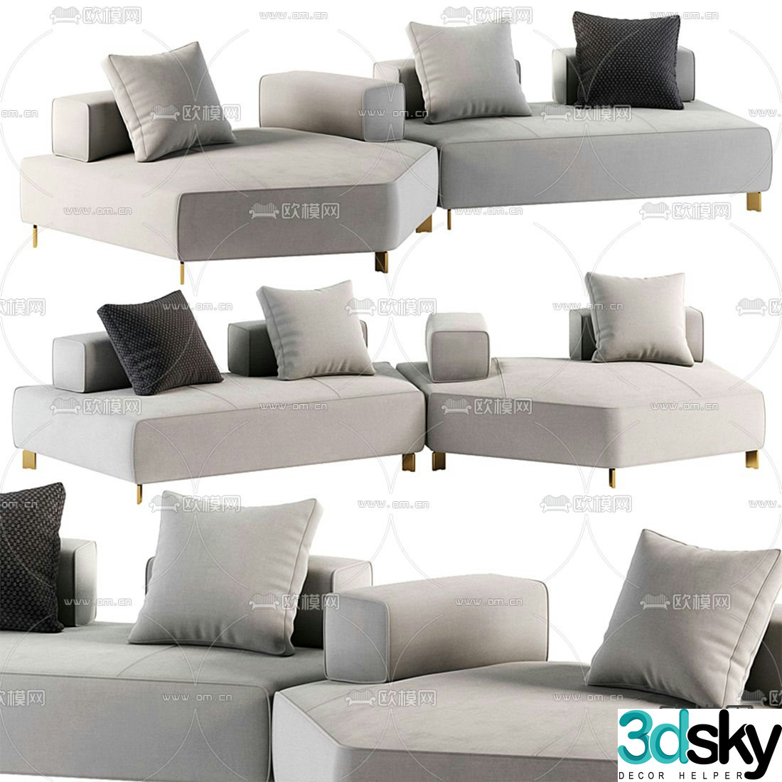 Bonaldo modern light gray corner sectional sofa 3d model