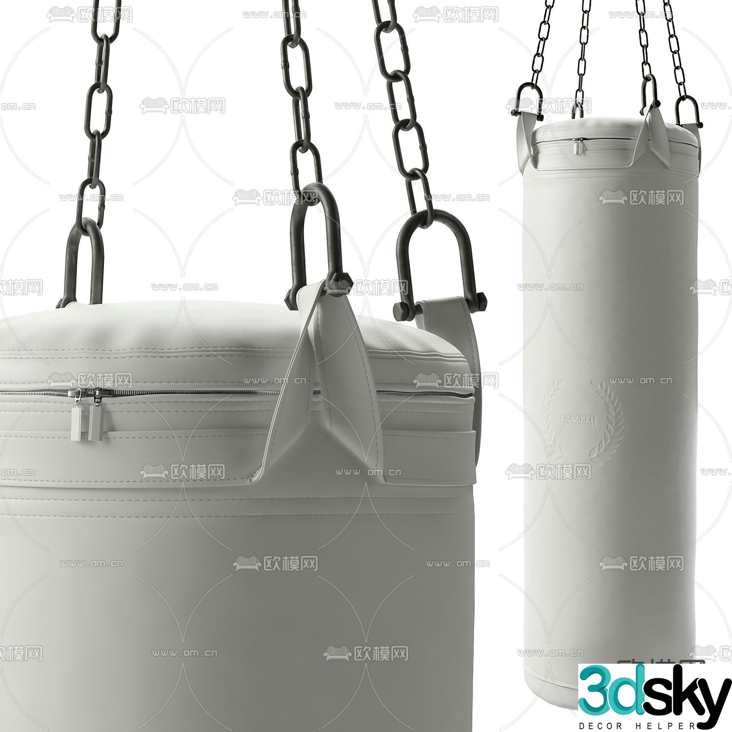 Modern white leather boxing punching bag 3d model