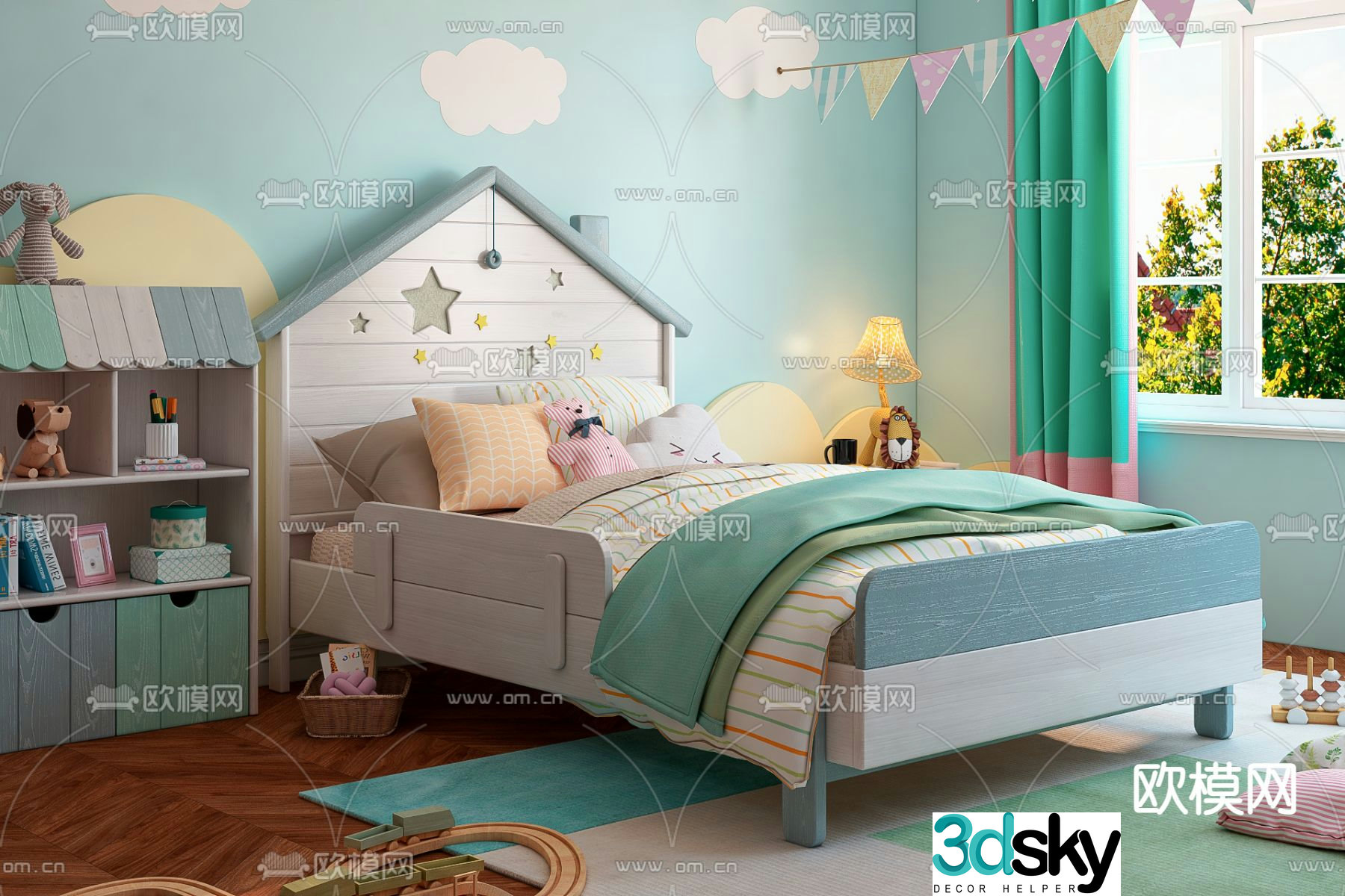 Modern solid wood children’s bed 3d model