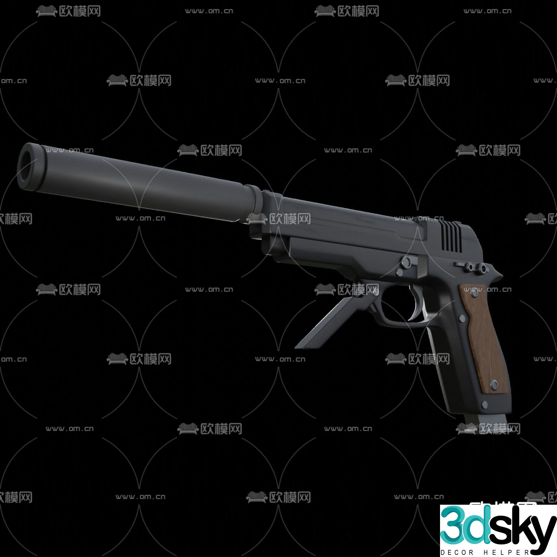 Modern Beretta 93R semi-automatic pistol free 3d model